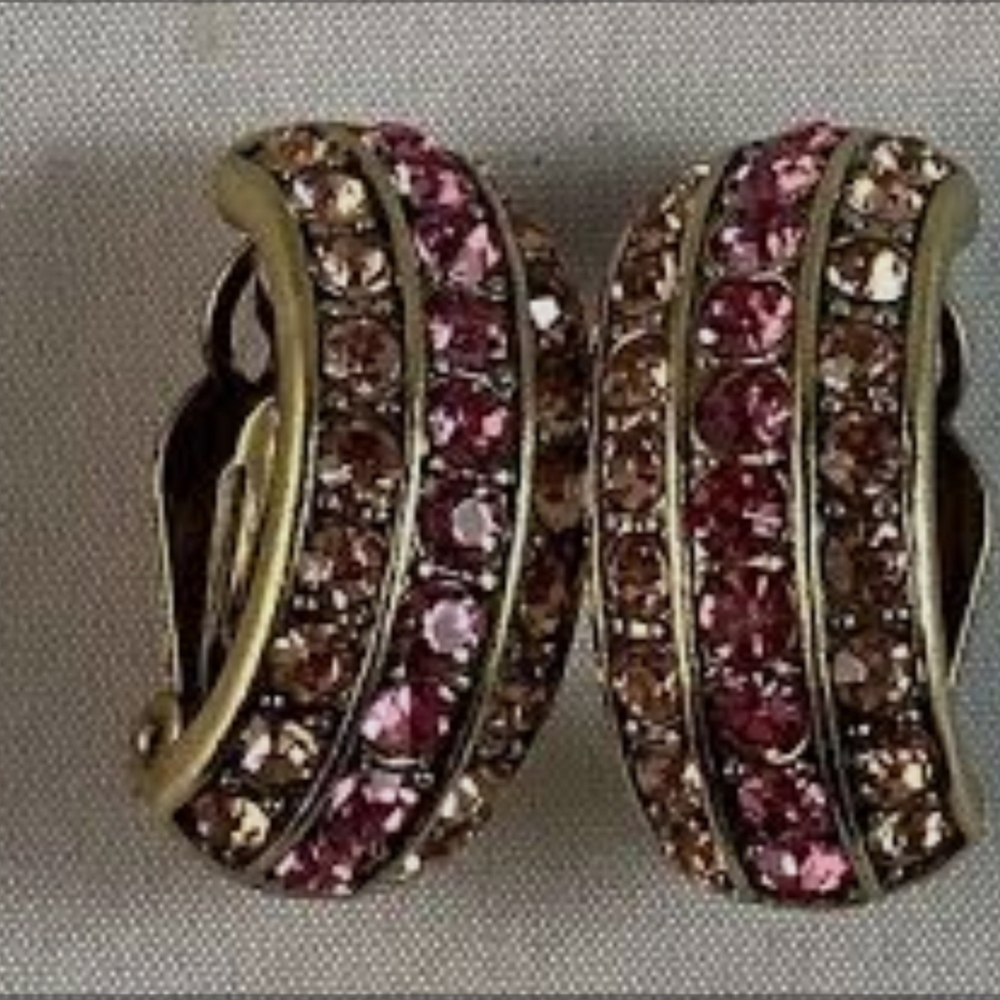 Heidi Daus "Chain Of Events" Pink and Gold Crystal Earrings